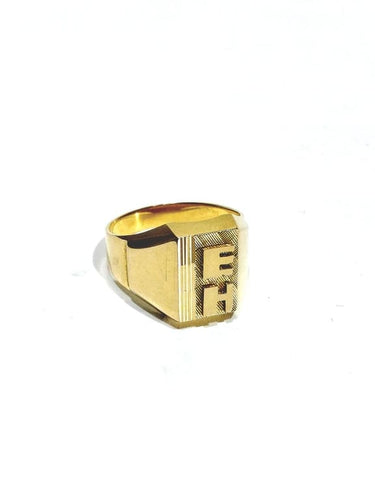 Bague 55 Chevalière guillochée EH en or champagne 18 carats 58 Facettes