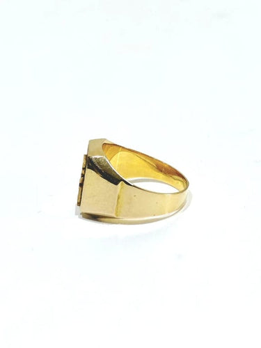Bague 55 Chevalière guillochée EH en or champagne 18 carats 58 Facettes