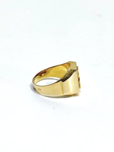 Bague 55 Chevalière guillochée EH en or champagne 18 carats 58 Facettes