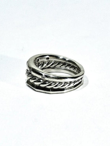 Bague 53 David Yurman - Bague articulée à trois anneaux en argent et diamants 58 Facettes