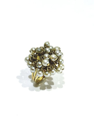 Bague 51.5 Bague en or jaune 18 carats et perles 58 Facettes