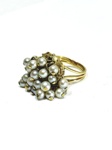 Bague 51.5 Bague en or jaune 18 carats et perles 58 Facettes