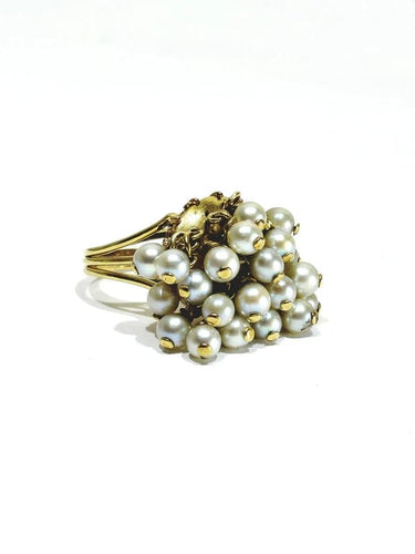 Bague 51.5 Bague en or jaune 18 carats et perles 58 Facettes