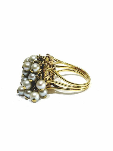 Bague 51.5 Bague en or jaune 18 carats et perles 58 Facettes