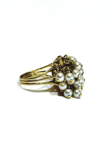 Bague 51.5 Bague en or jaune 18 carats et perles 58 Facettes