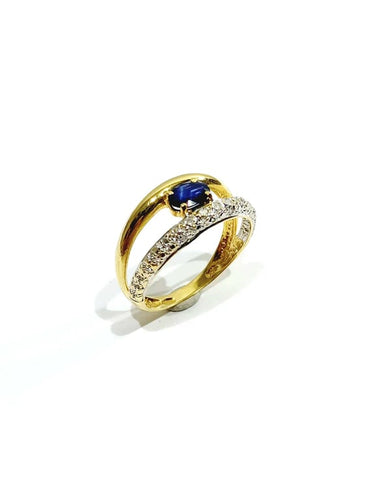 Bague 57 Bague en or jaune et blanc 18 carats avec saphir et diamants 58 Facettes 664056