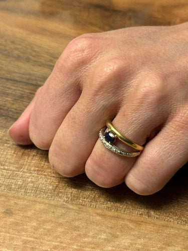 Bague 57 Bague en or jaune et blanc 18 carats avec saphir et diamants 58 Facettes 664056