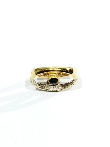 Bague 57 Bague en or jaune et blanc 18 carats avec saphir et diamants 58 Facettes 664056