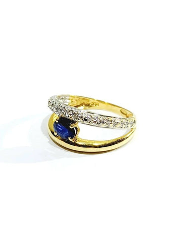 Bague 57 Bague en or jaune et blanc 18 carats avec saphir et diamants 58 Facettes 664056