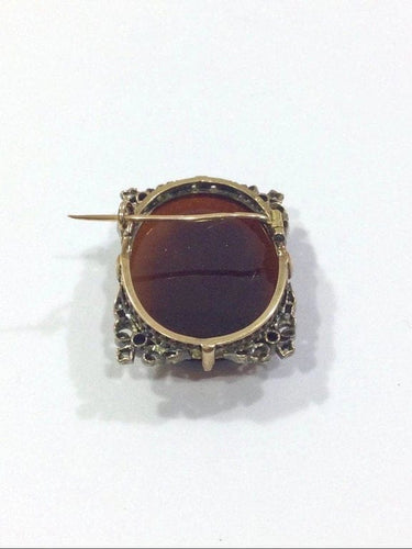 Broche Broche camée sur cornaline en or rose et diamants 58 Facettes 948824