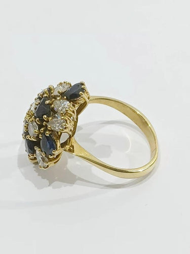 Bague 56.5 Bague en or jaune 18 carats à diamants et saphirs poire 58 Facettes