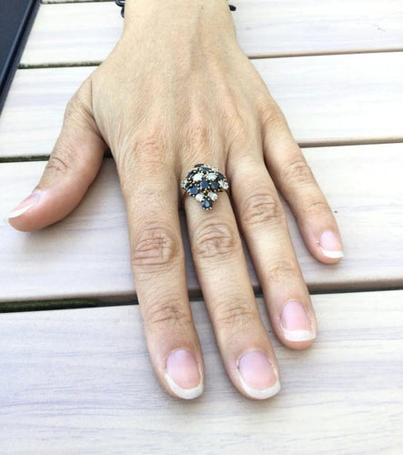 Bague 56.5 Bague en or jaune 18 carats à diamants et saphirs poire 58 Facettes