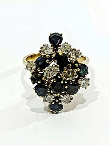 Bague 56.5 Bague en or jaune 18 carats à diamants et saphirs poire 58 Facettes