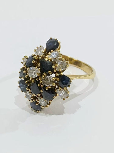 Bague 56.5 Bague en or jaune 18 carats à diamants et saphirs poire 58 Facettes