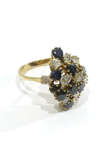 Bague 56.5 Bague en or jaune 18 carats à diamants et saphirs poire 58 Facettes