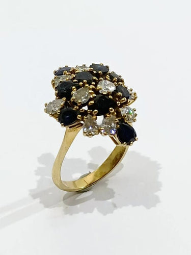 Bague 56.5 Bague en or jaune 18 carats à diamants et saphirs poire 58 Facettes