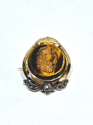 Broche Broche en or rose et blanc 18 carats et œil de tigre, diamants 58 Facettes