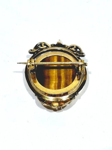 Broche Broche en or rose et blanc 18 carats et œil de tigre, diamants 58 Facettes