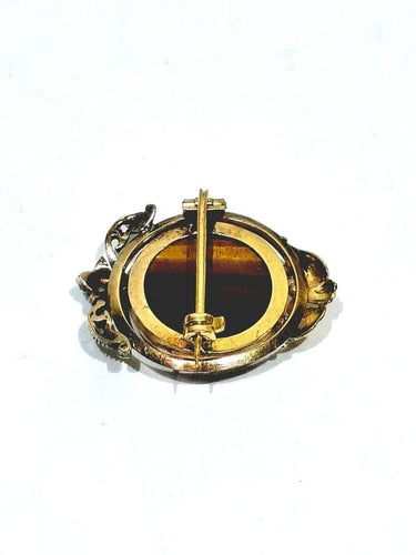 Broche Broche en or rose et blanc 18 carats et œil de tigre, diamants 58 Facettes