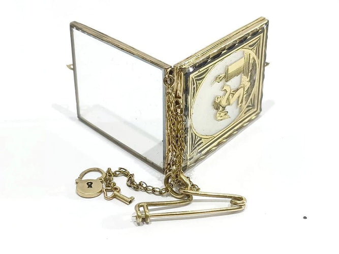 Pendentif Broche médaillon - Broche en or rose 18 carats et verre églomisé 58 Facettes 3055/1