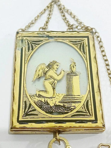 Pendentif Broche médaillon - Broche en or rose 18 carats et verre églomisé 58 Facettes 3055/1