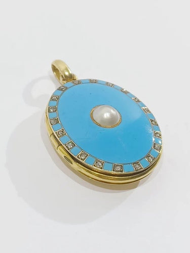 Pendentif Pendentif médaillon photo en or 18 carats, émail, perle et diamants 58 Facettes 3103/1