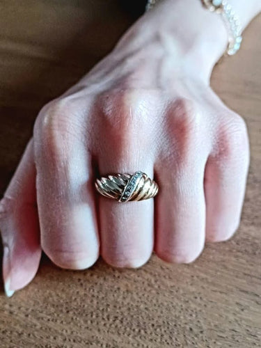 Bague 54 Bague en or jaune et blanc 18 carats à 7 diamants 58 Facettes