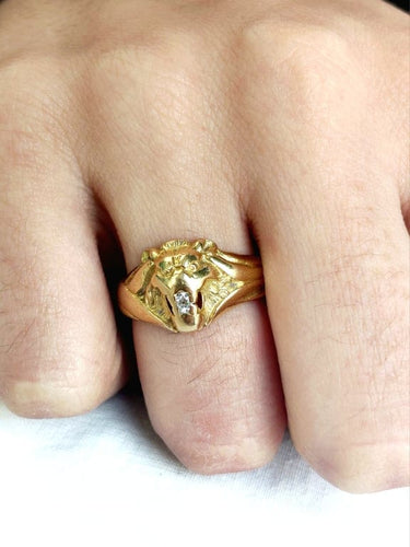 Bague 54 Bague tête de lion en or jaune 18 carats et diamant 58 Facettes