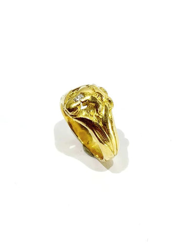 Bague 54 Bague tête de lion en or jaune 18 carats et diamant 58 Facettes