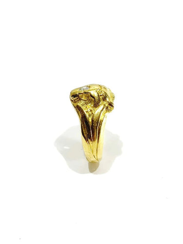 Bague 54 Bague tête de lion en or jaune 18 carats et diamant 58 Facettes