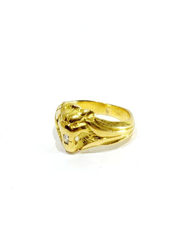 Bague 54 Bague tête de lion en or jaune 18 carats et diamant 58 Facettes