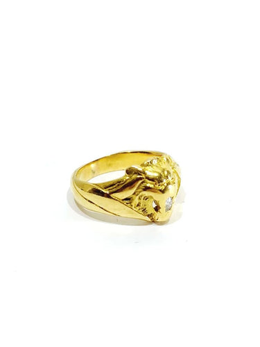Bague 54 Bague tête de lion en or jaune 18 carats et diamant 58 Facettes