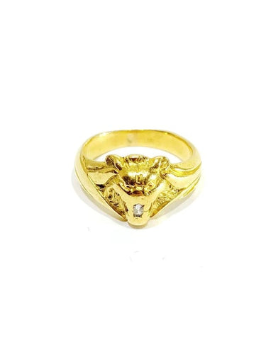 Bague 54 Bague tête de lion en or jaune 18 carats et diamant 58 Facettes