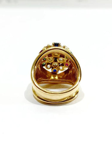 Bague 51 Bague en or jaune 18 carats avec diamants, rubis, émeraudes et saphirs 58 Facettes