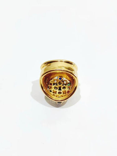 Bague 51 Bague en or jaune 18 carats avec diamants, rubis, émeraudes et saphirs 58 Facettes