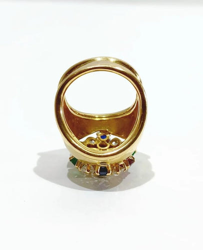 Bague 51 Bague en or jaune 18 carats avec diamants, rubis, émeraudes et saphirs 58 Facettes