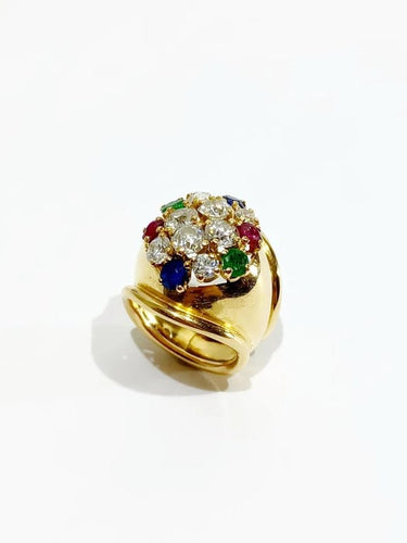 Bague 51 Bague en or jaune 18 carats avec diamants, rubis, émeraudes et saphirs 58 Facettes