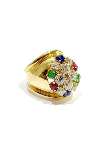 Bague 51 Bague en or jaune 18 carats avec diamants, rubis, émeraudes et saphirs 58 Facettes