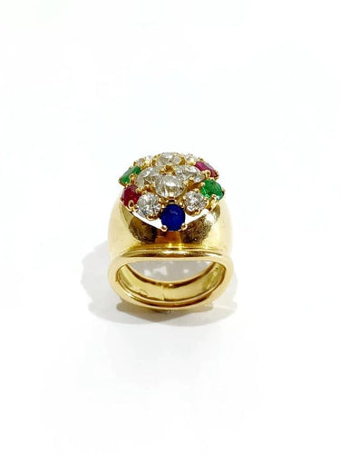 Bague 51 Bague en or jaune 18 carats avec diamants, rubis, émeraudes et saphirs 58 Facettes