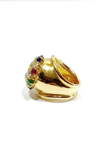 Bague 51 Bague en or jaune 18 carats avec diamants, rubis, émeraudes et saphirs 58 Facettes