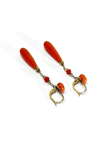 Boucles d'oreilles Boucles d'oreilles pendantes en or jaune 18 carats et corail 58 Facettes