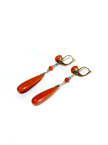 Boucles d'oreilles Boucles d'oreilles pendantes en or jaune 18 carats et corail 58 Facettes
