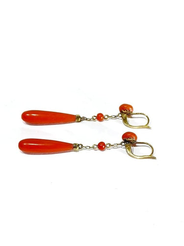 Boucles d'oreilles Boucles d'oreilles pendantes en or jaune 18 carats et corail 58 Facettes