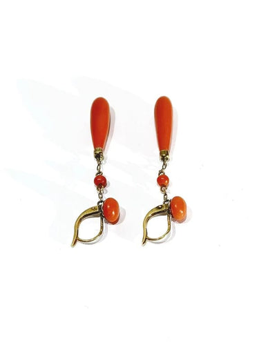 Boucles d'oreilles Boucles d'oreilles pendantes en or jaune 18 carats et corail 58 Facettes