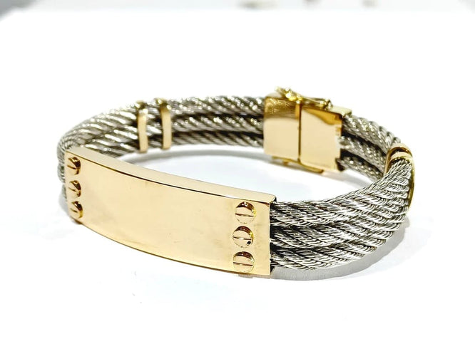 Bracelet Bracelet en or jaune 18 carats et argent à câbles tressés 58 Facettes