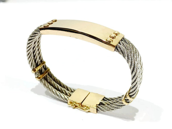 Bracelet Bracelet en or jaune 18 carats et argent à câbles tressés 58 Facettes