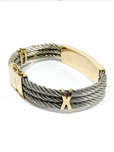 Bracelet Bracelet en or jaune 18 carats et argent à câbles tressés 58 Facettes