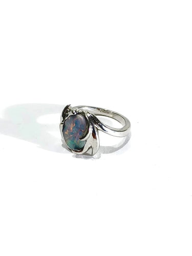Bague 53 Bague en or blanc 18 carats à opale 58 Facettes