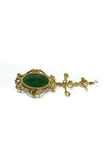 Pendentif Broche pendentif en or jaune 18 carats avec jade et perle 58 Facettes