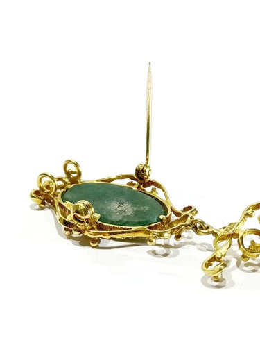 Pendentif Broche pendentif en or jaune 18 carats avec jade et perle 58 Facettes